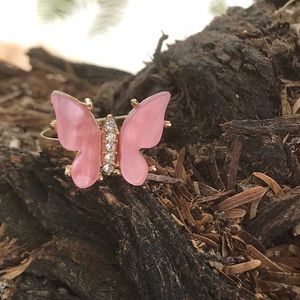 Gold Plated Pink Butterfly Ring (Adjustable)